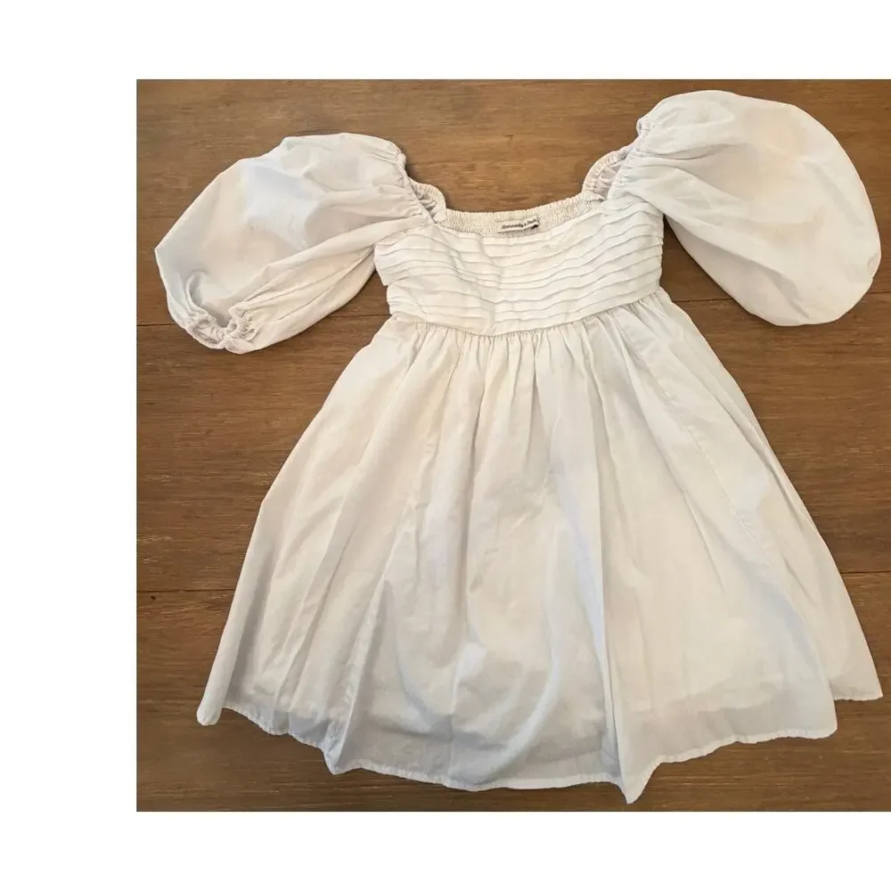 Abercrombie & Fitch White Puff Sleeve Babydoll Mini Dress top XXSP Cottagecore
